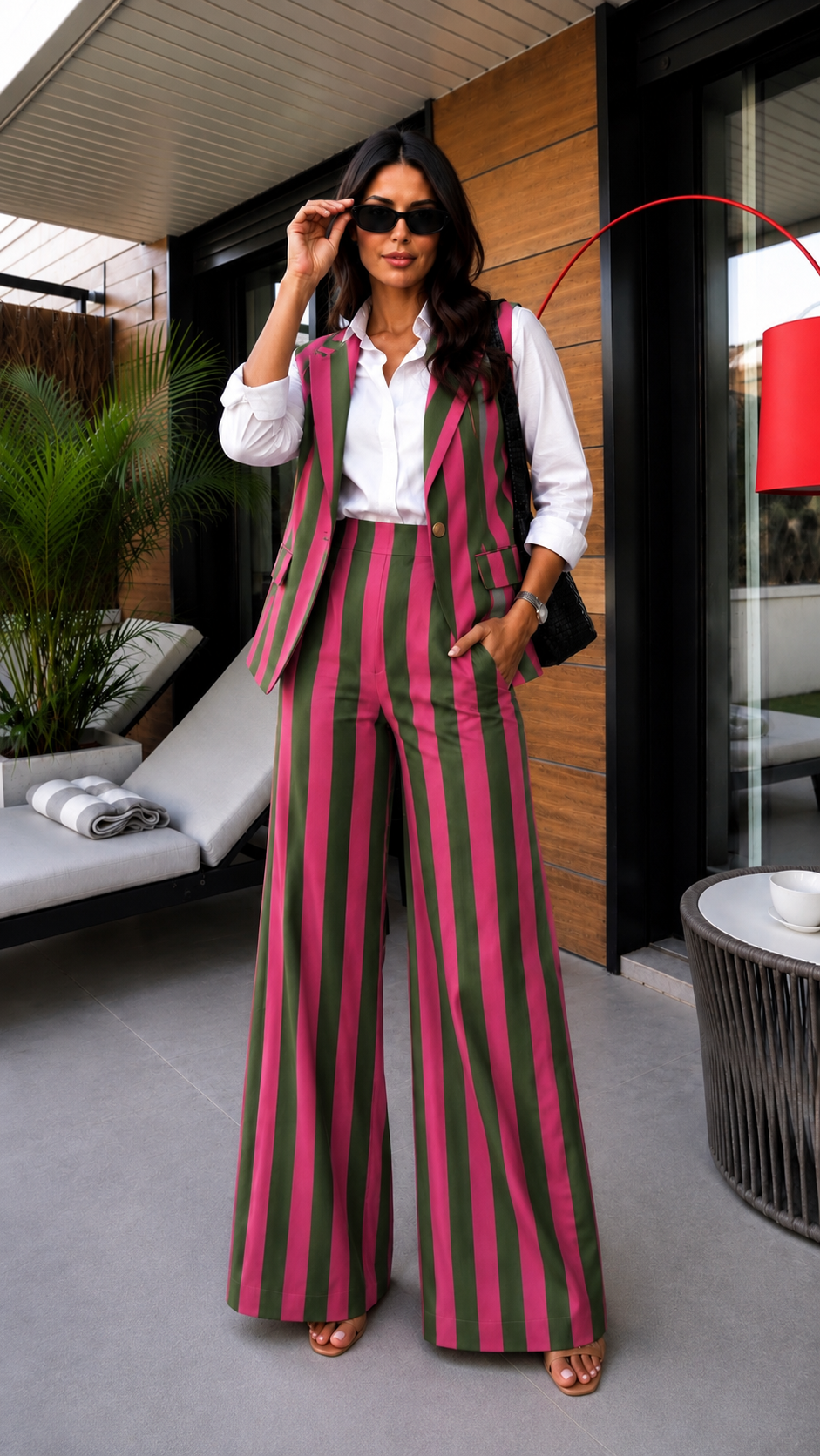 Green striped Vest+Pants