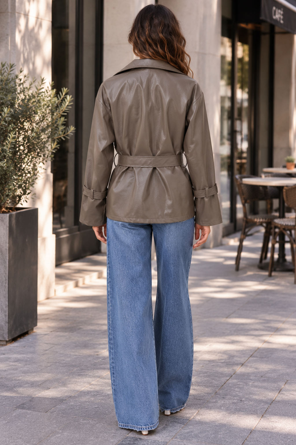 PU leather belted jacket - الصورة 2