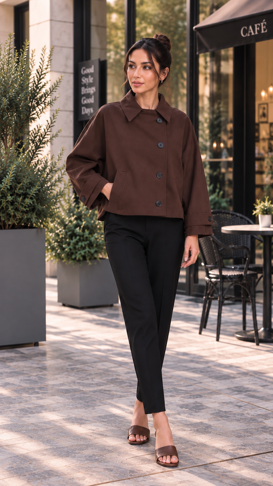 Brown Oversized Short Jacket - الصورة 2