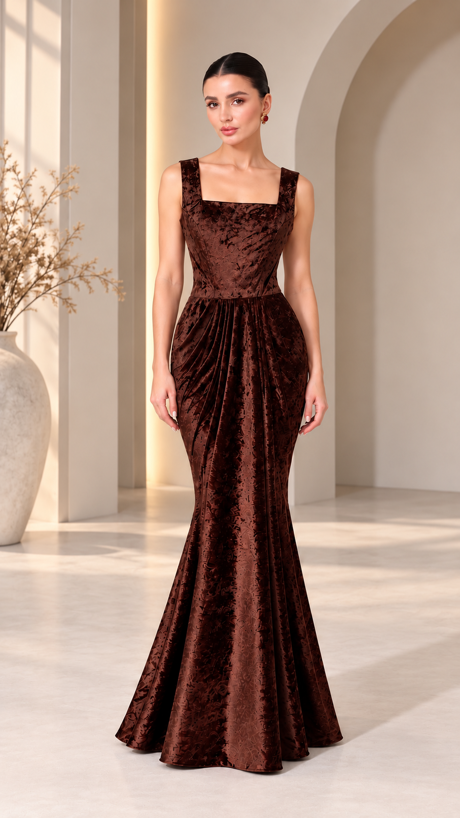 Brown velvet dress +jacquard jacket - Image 2